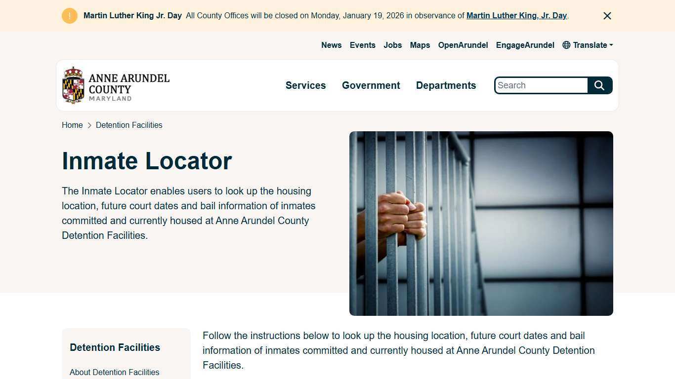 Inmate Locator | Anne Arundel County Government