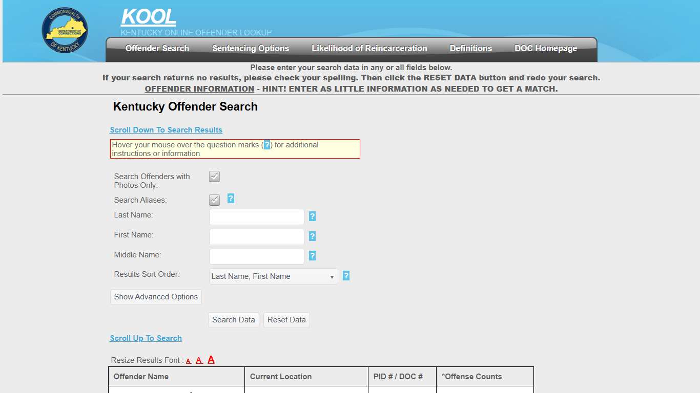 Kentucky Offender Search - Kentucky Department of Corrections - Offender Online Lookup System